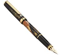 PLATINUM Penna stilografica giapponese VICOH KANAZAWA GOLD LEAF 18KT MT FUJI/Nib/Penna: F/Fatto a mano/Piuma in oro 18 carati, con confezione regalo/penna stilografica nera
