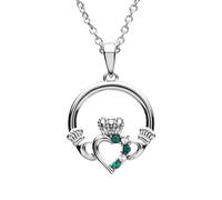 Platinum Plated Open Heart Claddagh Necklace With Clear & Peridot Crystals