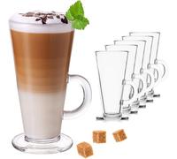 PLATINUX Bicchieri da caffè con manico, 270 ml, set da 6 pezzi, in vetro, bicchieri da tè e caffè freddo, latte macchiato