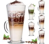 PLATINUX Bicchieri da caffè con motivo max. 280 ml, set da 6 pezzi, in vetro, latte macchiato, con manico, bicchieri da cappuccino