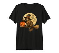 Platypus Witch Hat Jack O Lantern Zucca Luna Scopa Maglietta Premium