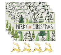 Platzset Weihnachten, Leinen Tischsets Platzdeckchen, Tischläufer Winter Weihnachtstischdecke, Weihnachtsdeko Tischdeko, für Esstisch Küche Party Winter Deko, Abwaschbar, 45x 30cm