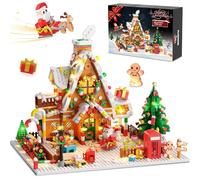 PLAXSOON 2025 Mini set da costruzione per cortile di Natale con luci e villaggio di Natale, giocattolo con albero di Natale, treno per le vacanze, regalo per adulti, ragazzi e ragazze dai 14 anni in