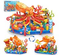 Plaxsoon 3 in 1 Polipo Tartaruga Pesce Set di Costruzione, Animali Oceani Componibili per La Casa, Kit di Figure di Animali, Regalo di Compleanno per Adulti, Ragazzi, Ragazze Dagli 8 Anni in su