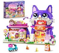 PLAXSOON Casa Gatto con Luci per Bambine 8-12+ | Negozio Snack Gatto da Costruire con 3 Espressioni, Scooter Consegne, Playset Negozio Animali, Regalo Bambini Adulti