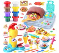 PLAY 2 in 1 Kit Plastilina per Bambini, Plastilina Macchina Gelato e Macchina Pizza, Set di Pasta Creativa con strumenti per impasto, Pasta da Modellare per Bambini 3+ Anni