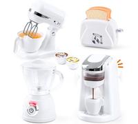 PLAY Accessori Cucina Bambini, Set di Accessori Cucina Giocattolo con Macchina Caffè Giocattolo, Mixer, Frullatore e Tostapane con Luci e Suoni, Kit Elettrodomestici Cucina per Bambini da 3+ (Bianco)