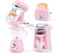 PLAY Accessori Cucina Bambini, Set di Accessori Cucina Giocattolo con Macchina Caffè Giocattolo, Mixer, Frullatore e Tostapane con Luci e Suoni, Kit Elettrodomestici Cucina per Bambini da 3+ (Rosa)