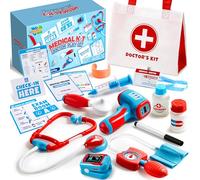 Play-Act Valigetta Dottore Bambini,Kit Dottore Giocattolo Bambini con Vero Stetoscopio,Termometro,Kit Medico Giocattolo,Kit Dottor e Bambino,Gioco di Ruolo Educativo Regalo per Ragazzi di 3, 4, 5 Anni