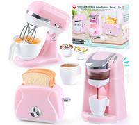 PLAY Elettrodomestici Cucina per Bambini con Macchina Caffè, Mixer, Tostapane con Luci e Suoni Realistici, Set di Cucina Giocattolo Regalo per Bambini 3+ Anni (Rosa)