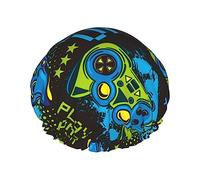 Play Game Pattern Cuffia da a e cuffia da bagno per donna,Cuffie da a reversibili oversize impermeabili Grandi progettate per tutte le lunghezze di capelli,Cuffia elastica riutilizzabile p