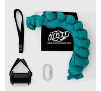 Play Juggling - Kit Attacco Trave + Tessuto Aereo Slim + Gancio Certificato + Moschettone Automatico per acrobatica Aerea e Discipline aeree, 100% Poliestere - Certificato (12 Metri - Turchese)