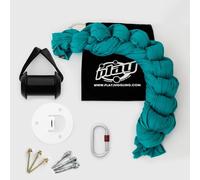 Play Juggling - Kit Piastra Soffitto + Tessuto Aereo Slim con Gancio Certificato + Moschettone a Ghiera per acrobatica Aerea e Discipline aeree, 100% Poliestere - Certificato (6 Metri - Turchese)