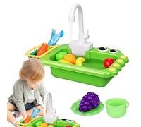 Play Kitchen Sink Toys, Electric Pretend Kitchen Set, Role Washing Station, Rotating Faucet with Running Water, Floating Accessories for Toddler, Fun Indoor Activity Kids