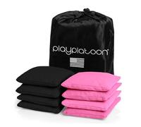 Play Platoon Set di 8 sacchetti per cornhole resistenti agli agenti atmosferici, foro per mais, rosa e nero, in tela d'anatra resistente, per lanciare giochi, include borsa tote
