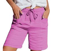 Play Shorts da donna Fashionable and Casual Solid Color Elastic Waist Cotton Linen Sports Five Point Pants Cargo Shorts Uomo Camouflage, rosa intenso, M