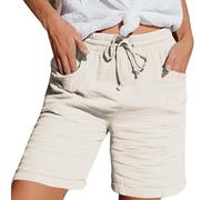 Play Shorts da donna Fashionable and Casual Solid Color Elastic Waist Cotton Linen Sports Five Point Pants Cargo Shorts Uomo Camouflage, beige., S