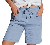 Play Shorts da donna Fashionable and Casual Solid Color Elastic Waist Cotton Linen Sports Five Point Pants Cargo Shorts Uomo Camouflage, Celeste., XXL