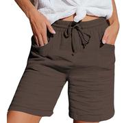 Play Shorts da donna Fashionable and Casual Solid Color Elastic Waist Cotton Linen Sports Five Point Pants Cargo Shorts Uomo Camouflage, marrone, S