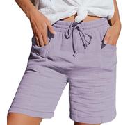 Play Shorts da donna Fashionable and Casual Solid Color Elastic Waist Cotton Linen Sports Five Point Pants Cargo Shorts Uomo Camouflage, Lilla, XXL