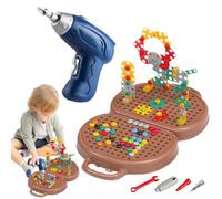 Play Toolbox with Electric Drill, Creativity Tool Box for Kids, 2D/ Screw Tool Bear Box Toy for Boys and Girls Ages 3-12, Engaging Drill and Screw Toys for Imaginative Play