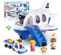 PLAY Viaggio Aereo Giocattolo Set per Bambini 1-3 Anni con Carrello Bagagli, Personaggi, Suoni e Luci Realistiche - Aeroplano Giocattolo Regalo per Bambini e Bambine (Idee Regalo Compleanno) (Blu)