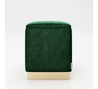 Playboy Pouf portaoggetti e piedi in metallo dorato, coperchio amovibile, velluto verde, design retrò, sgabello, portabiancheria, ottomano, rivestimento in velluto verde, base in metallo dorato