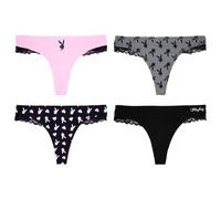 Playboy Women's Amazon Exclusive Juniors Ladies Bunny Print Underwear And Bra Sets in Sizes XXS-XL, 4-Pack Thong with Lace, X-Small