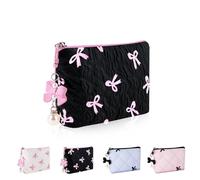 Playexen Mini borsa per trucchi, piccola borsa cosmetica con papillon per borsetta con portachiavi, borsa portatile XS da viaggio per uso quotidiano, Papillon Nero, Carino