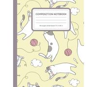 Playful Cats Wide Ruled Composition Notebook - 120 Pages (7.5 x 9.25 in): Cute Cat Pattern with Yarn Balls & Fish - Fun Notebook for School, Journaling & Everyday Writing