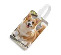 Playful Corgi - Etichette per bagagli con carta d'identità, resistenti etichette per borse da viaggio, impermeabili, per valigie, zaini e custodie da viaggio, stile bianco