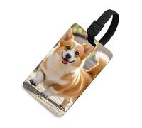 Playful Corgi - Etichette per bagagli con carta d'identità, resistenti etichette per borse da viaggio, impermeabili, per valigie, zaini e custodie da viaggio, stile nero