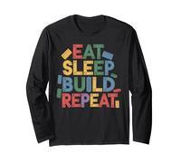 Playful Eat Sleep Build Repeat Design for Builders Maglia a Manica