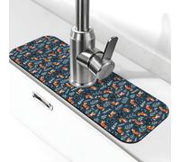 Playful Foxes Forest Blues - Tappetino per lavello da cucina, ad asciugatura rapida, tappetino di scarico intorno al rubinetto per lavello da cucina, tappetino per lavello da bagno