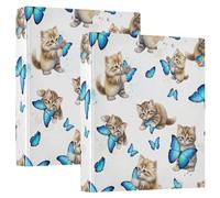 Playful Kittens - Raccoglitore a tre anelli, con portablocco a D, grande, 3 raccoglitori per scuola, università, ufficio (confezione da 2)