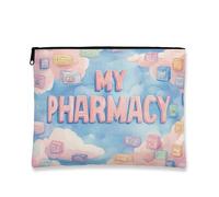 Playful Pharmacy - Trousse da viaggio per cosmetici da donna, organizer portatile in tela con cerniera, borsa da toilette per la cura della pelle quotidiana, Blu, 7x9 Inch, Farmacia
