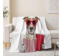 Playful Pop - Coperta stampata super morbida e calda, 100 x 130 cm | Coperta soffice con cane popcorn e occhiali da sole, leggera e accogliente, per ragazzi, ragazze, bambini, uomini e donne