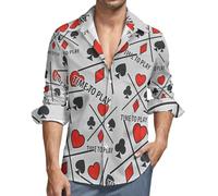 Playing Poker Card - Camicia da uomo a maniche lunghe, con bottoni, stile casual, con tasca, Stile:, M