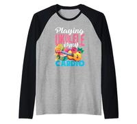 Playing Ukulele Is My Cardio Funny Musicician Citazione Maglia con Maniche Raglan