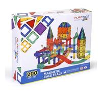 Playmags Set da 200 pezzi con piastrelle magnetiche, pista da corsa, include 2 auto da corsa elettriche motorizzate, per bambini dai 3 anni in su