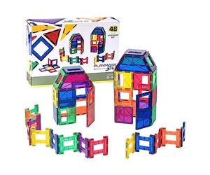 Playmags Set da 48 Pezzi - con Magneti più Potenti, Giocattoli STEM per Bambini, Piastrelle Magnetiche e Blocchi da Costruzione, Robusto, Super Resistente con Piastrelle dai Colori Chiari e Vivaci