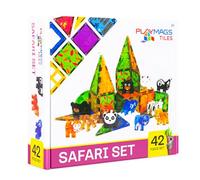 Playmags Set di 42 tessere magnetiche a tema safari con animali | Blocchi da costruzione impilabili per bambini | Giocattolo educativo STEM con figure di animali della giungla