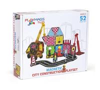 Playmags Set Di 52 Tessere Magnetiche Per La Costruzione Di Città, Blocchi Da Costruzione Con Gru E Pezzi Di Strada, Giocattoli Educativi STEM Per Bambini E Bambine Dai 3 Anni In Su.