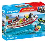 PLAYMOBIL Action Heroes 71464 Gommone dei Pompieri e acquascooter, Inclusi Maschere da Sub e Pinne, Giochi di Ruolo Divertenti, Giocattolo sostenibile per Bambini dai 4 Anni in su