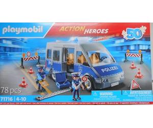PLAYMOBIL 71716 - Bus della polizia con blocco stradale, Edeka, Action Heroes