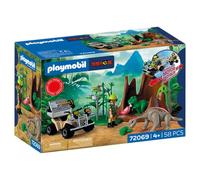 PLAYMOBIL Dinosaurs Dino Hideout | Dino Explorer con Quad, Baby T-Rex e Baby Brachiosaurus | Giocattolo per bambini dai 4 anni in su | 72069