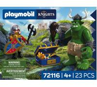 PLAYMOBIL | Knights | Troll con tesoro del leone | Troll con mazzetta mobile e scrigno del tesoro | Giocattoli per bambini dai 4 anni in su, 72116