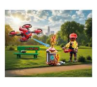 PLAYMOBIL | City Action | Drone antincendio | Drone high-tech con proiettili d’acqua, pilota e accessori antincendio | Per bambini da 4 anni | 72197