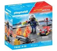 Playmobil action heroes 71826 - pompiere con pompa d'acqua per bambini dai 4 anni