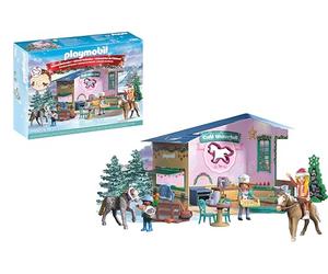 PLAYMOBIL Christmas Baking at the Riding Café Set da gioco con statuine, Calendario dell’Avvento Cavalli della cascata
